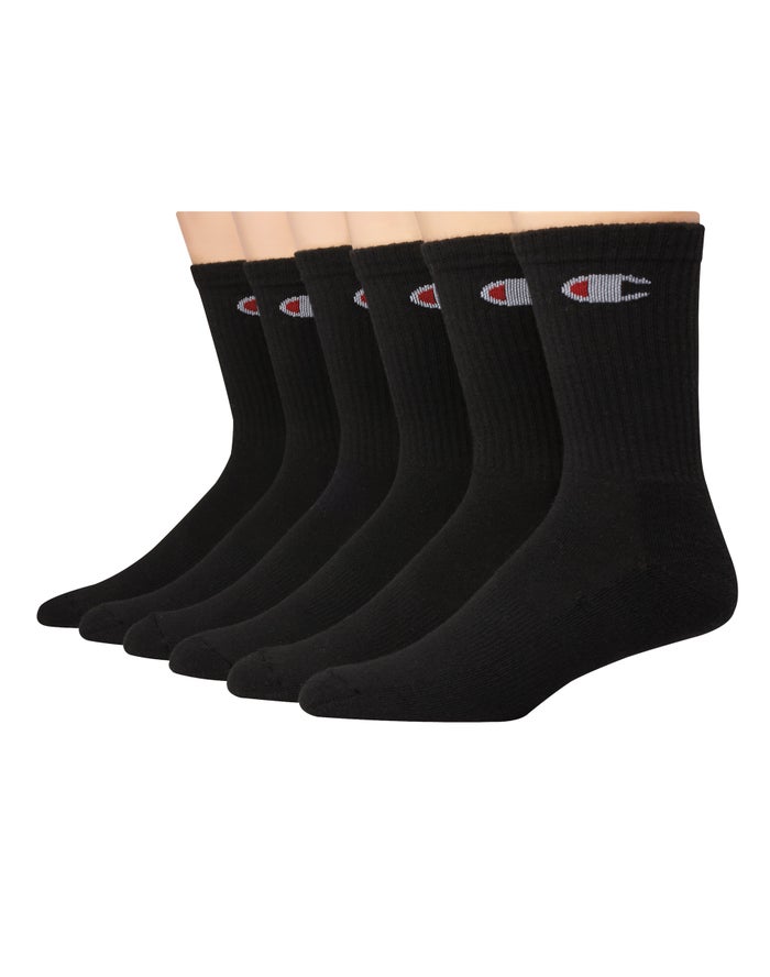 Champion Womens Socks NZ - Crew C Logo 6-Pairs Black ( 9238-JREVB )